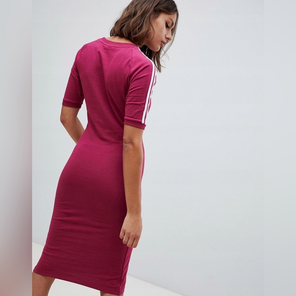 NWT! ADIDAS 3 Stripe Long Sleeve Mini Midi Dress - Picture 2 of 8